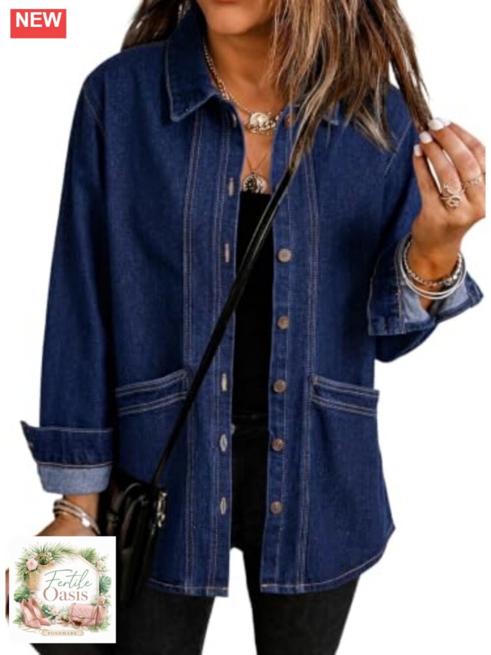Oversized Denim Jacket Women's Cotton Blend Button Down Coat